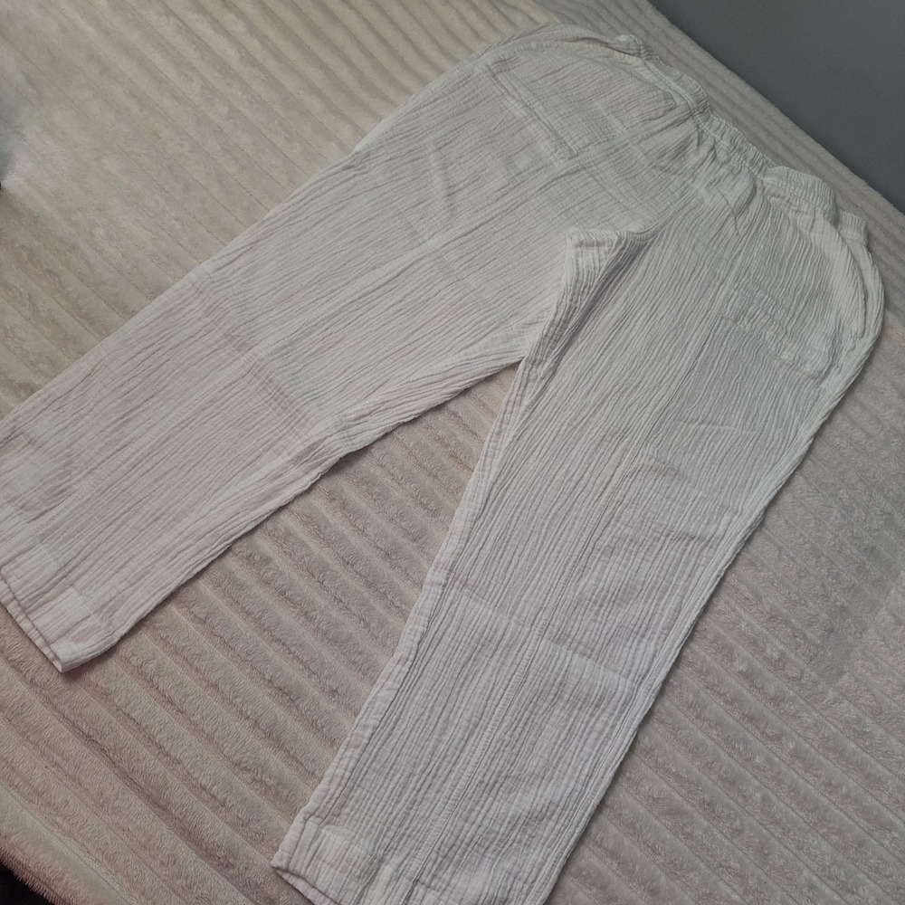 Wonderly Guaze Slub Cotton Pull On Pants Womens M White Coastal Beachy Resort